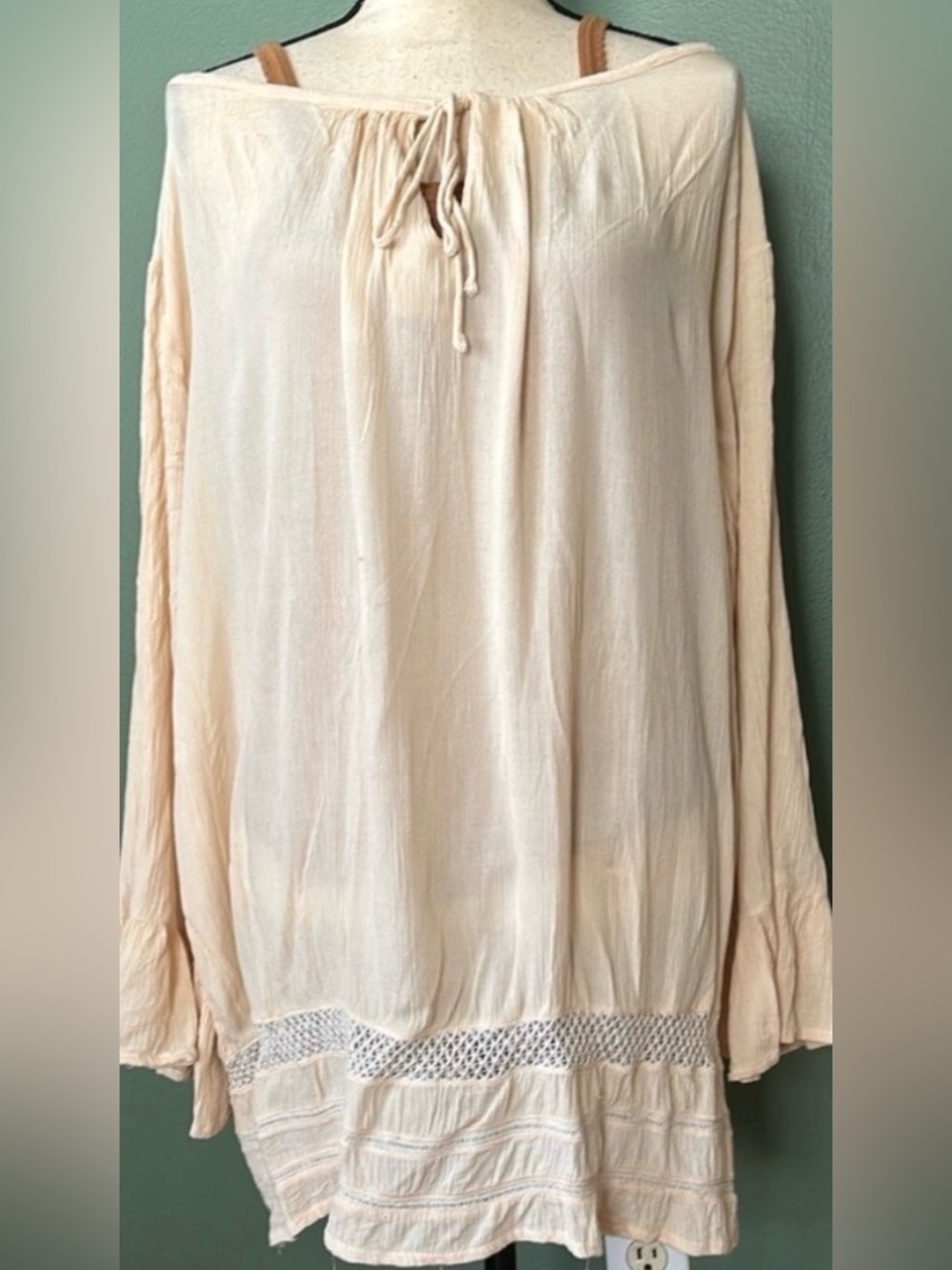 Lagaci beige boho tunic top